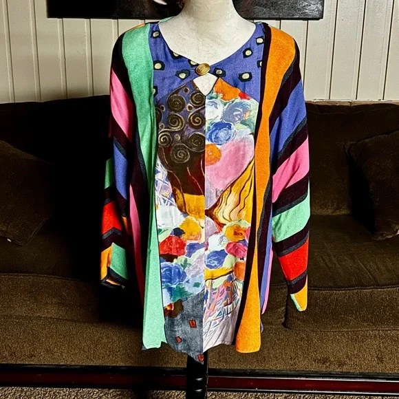 Carole Little ~ USA ~ Women’s Size 10 ~ Multi-Colors Striped & Polka Dots Blouse - Picture 3 of 12